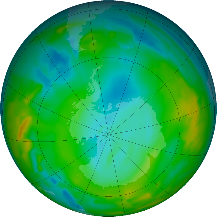 Antarctic ozone map for 09 July 2012